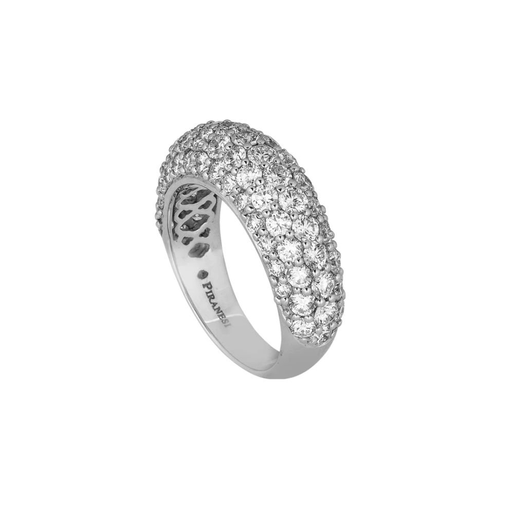 Piranesi 18k White Gold Small Diamond Pave Dome Ring